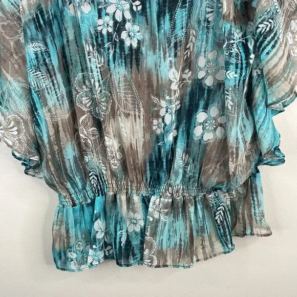 Vintage Boho Lace Trim Top Womens 18 20 Peplum Floral Feminine Flutter Sleeve - Picture 16 of 16